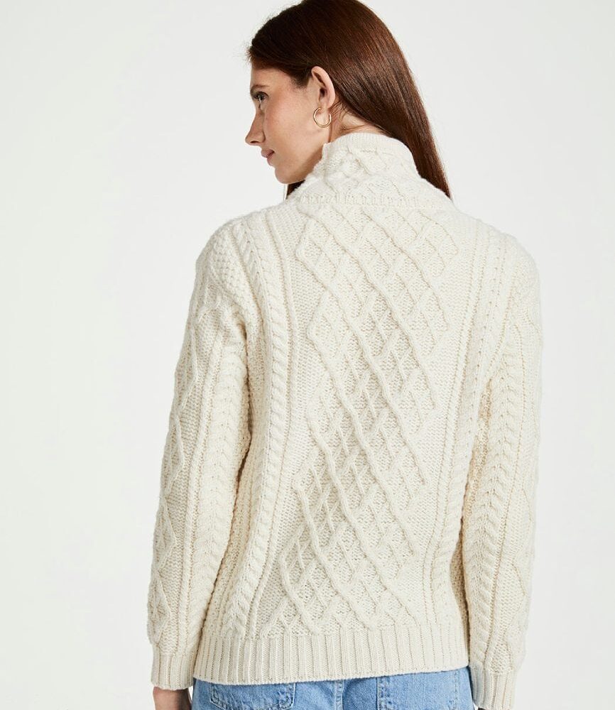 Aran Merino Cowl Neck Sweater - Natural
