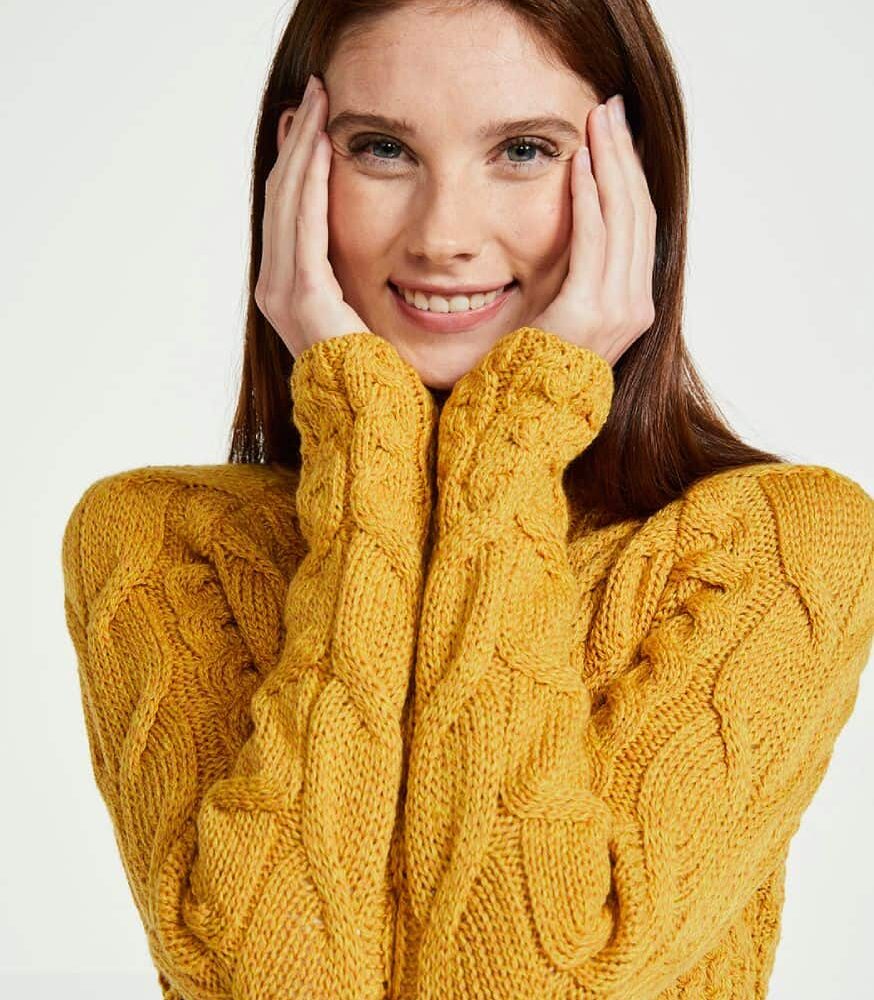 Irish Wool Raglan Sweater For Women - Yellow