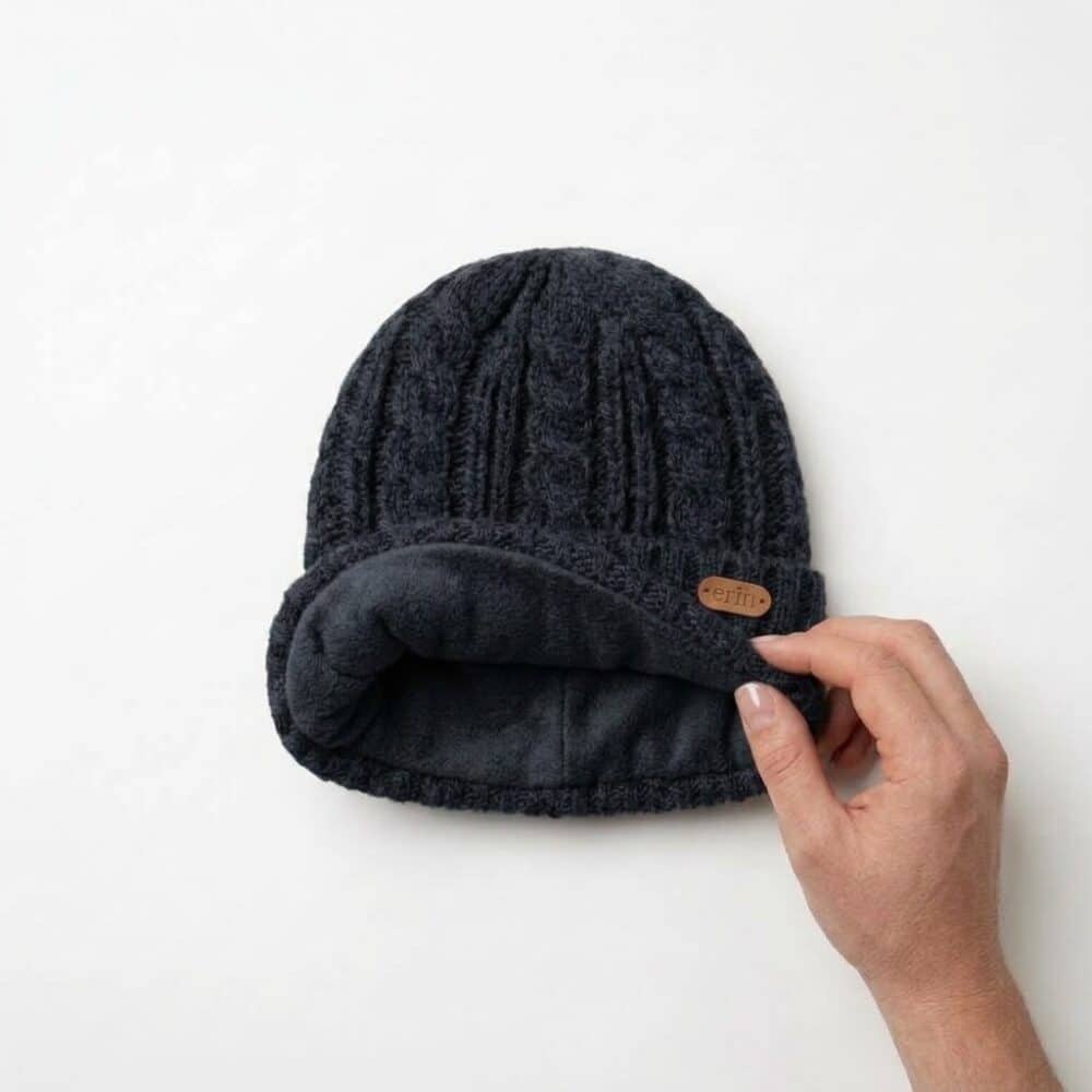 Wool Turn-Up Beanie Cap - Navy