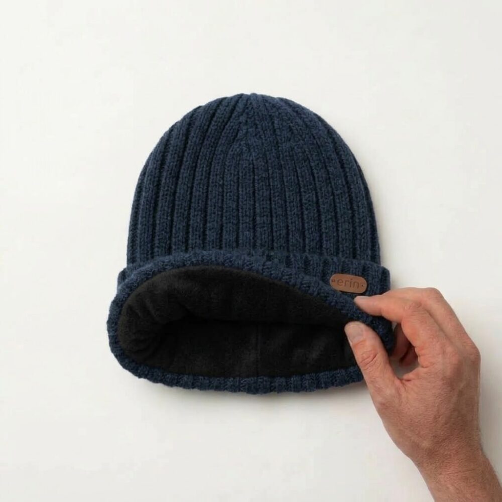 Men's Wool Turn-Up Beanie Cap - Navy