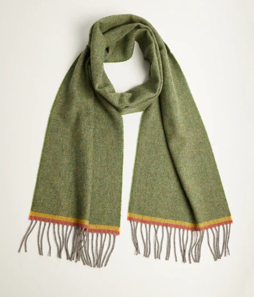 Irish Wool Herringbone Scarf With Fringe - Green