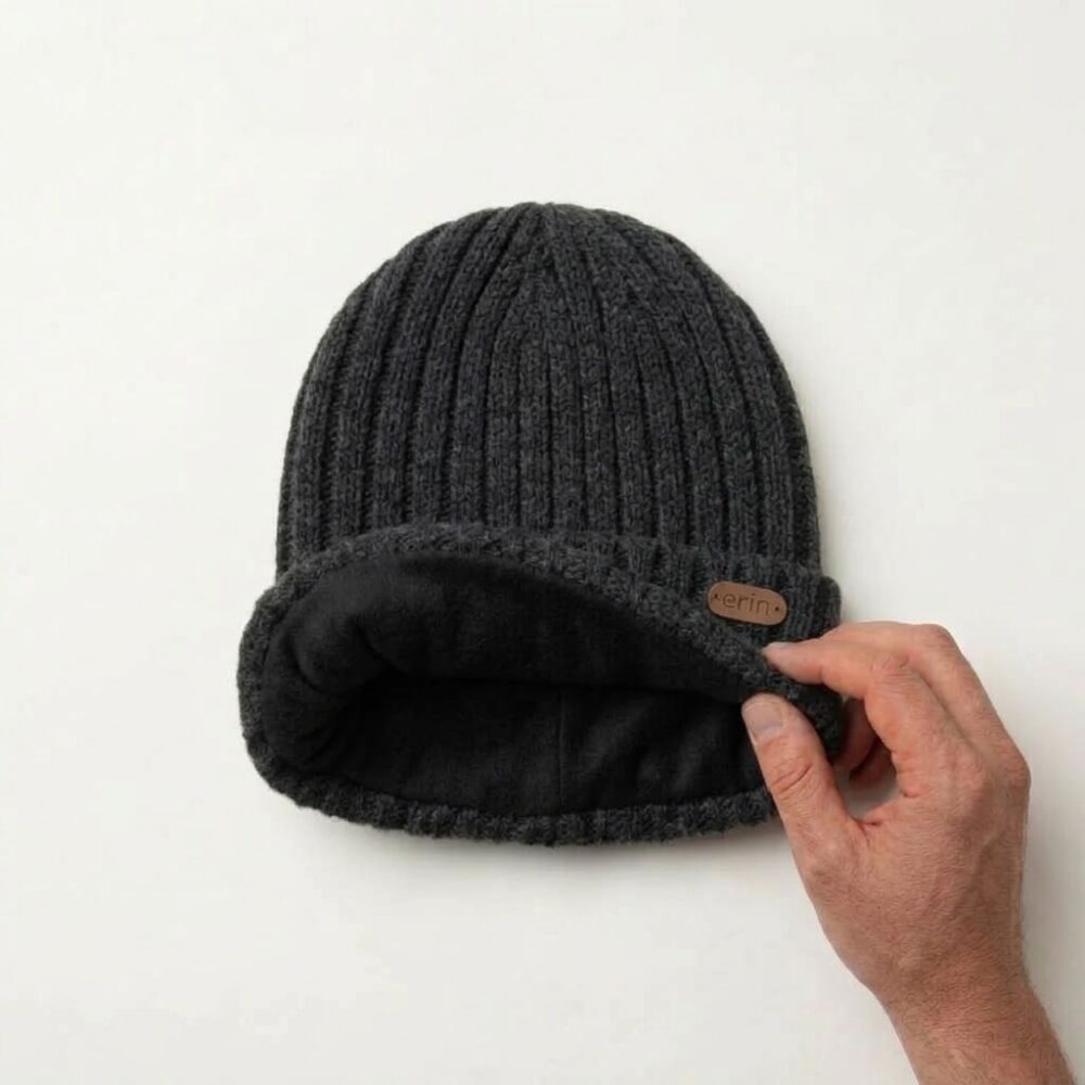 Men's Wool Turn-Up Beanie Cap - Charcoal
