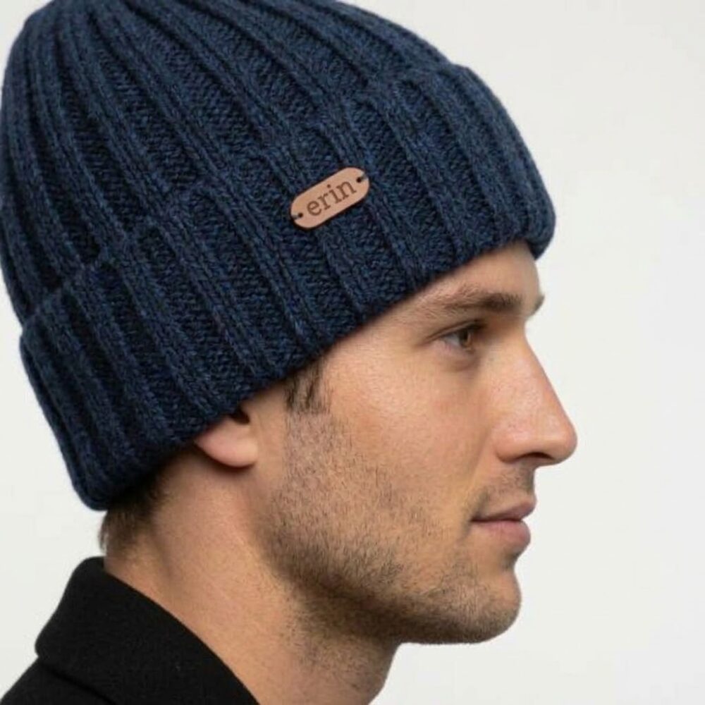 Men's Wool Turn-Up Beanie Cap - Navy
