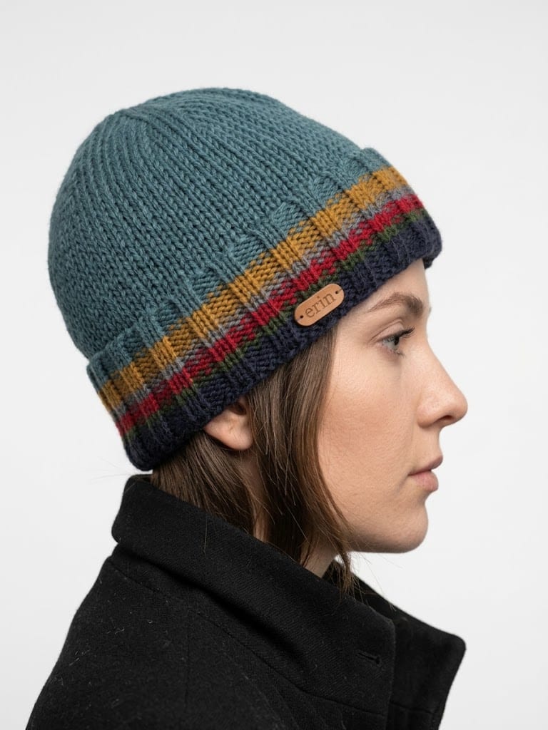 Rib-Knitted Irish Wool Beanie - Denim Blue - Image 2