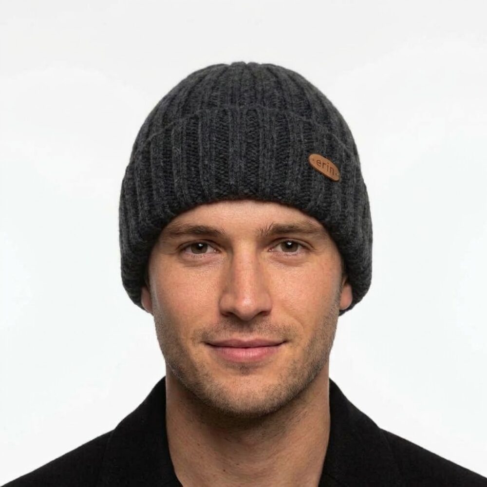 Men's Wool Turn-Up Beanie Cap - Charcoal