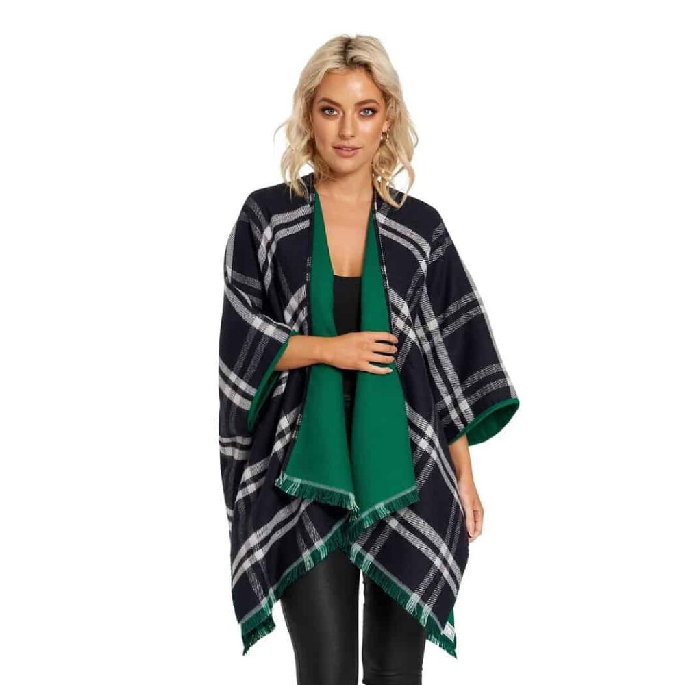Irish Plaid Shawl - Navy And Green
