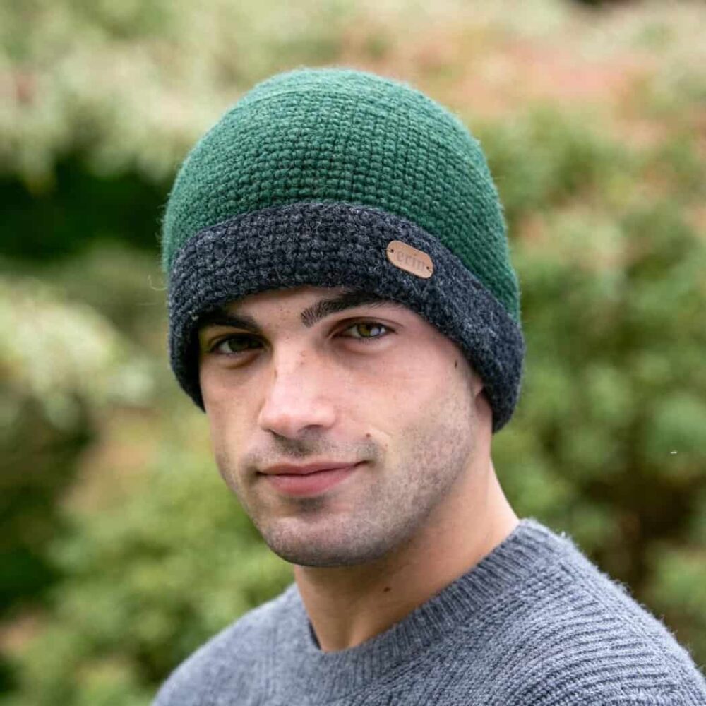 Crochet Turn-Up Beanie Cap - Green