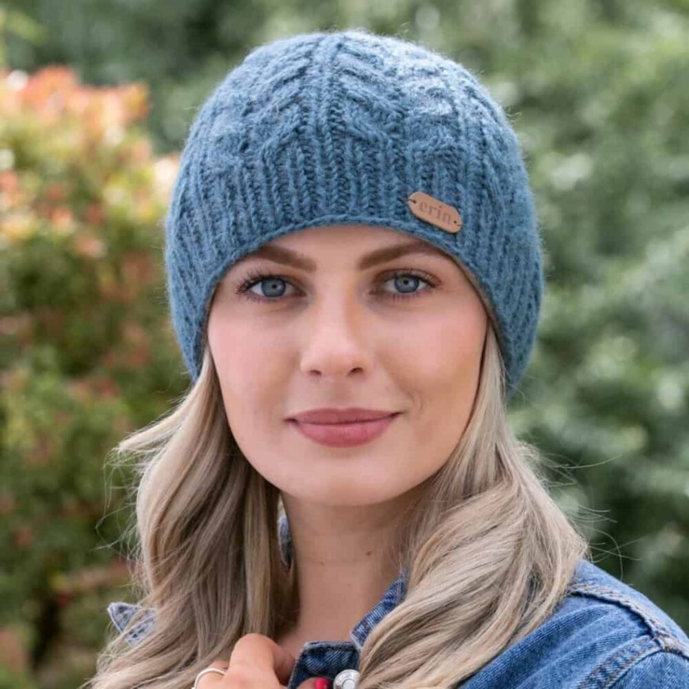 Irish Wool Beanie For Women - Denim Blue