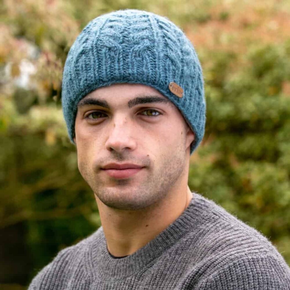 Irish Wool Beanie For Men - Denim Blue