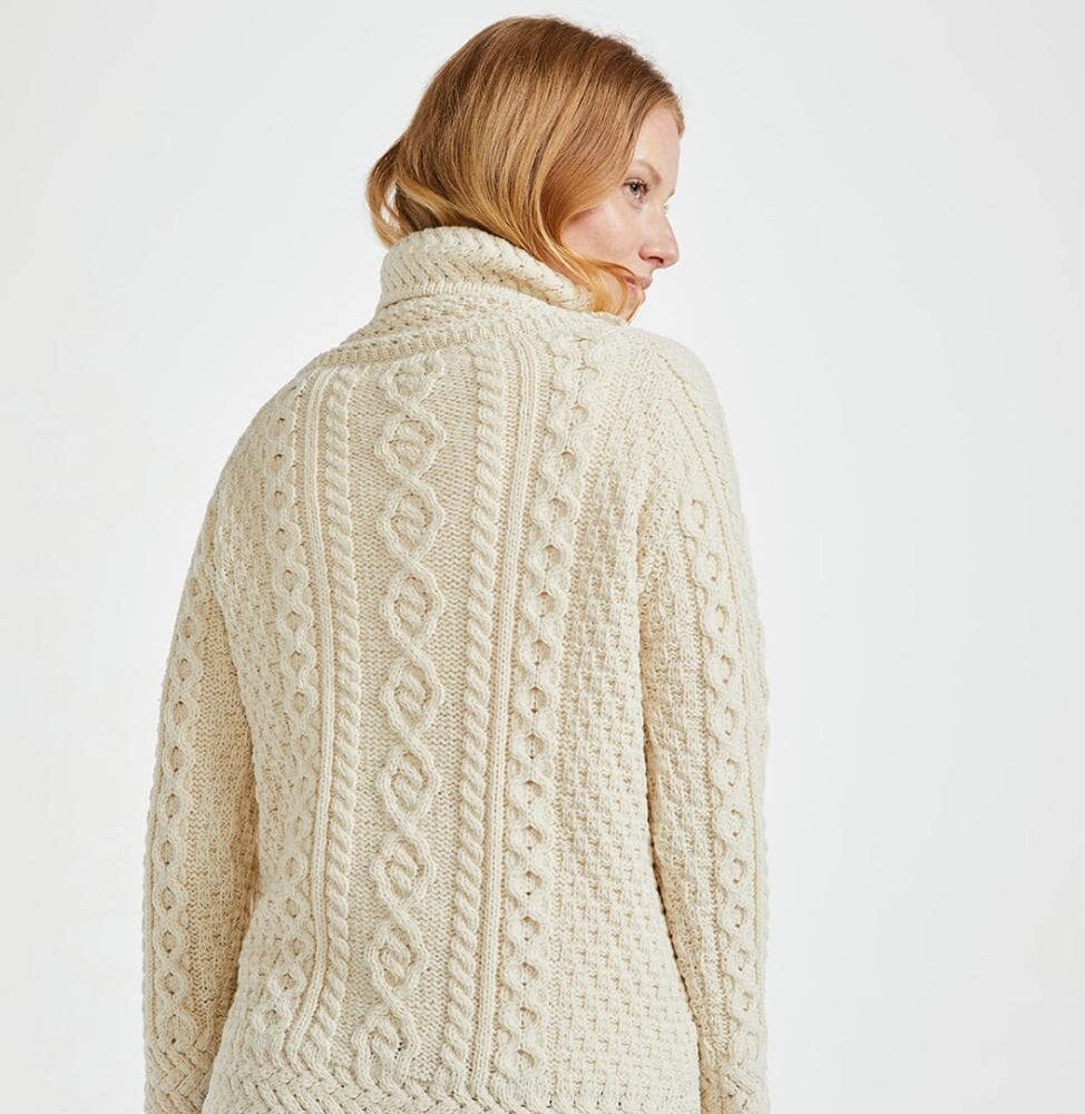 Irish Wool Cowl Neck Sweater For Women - Natural