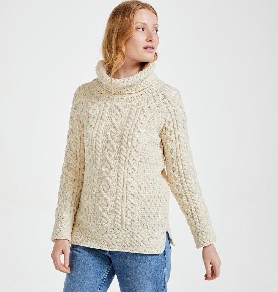 Irish Wool Cowl Neck Sweater For Women - Natural