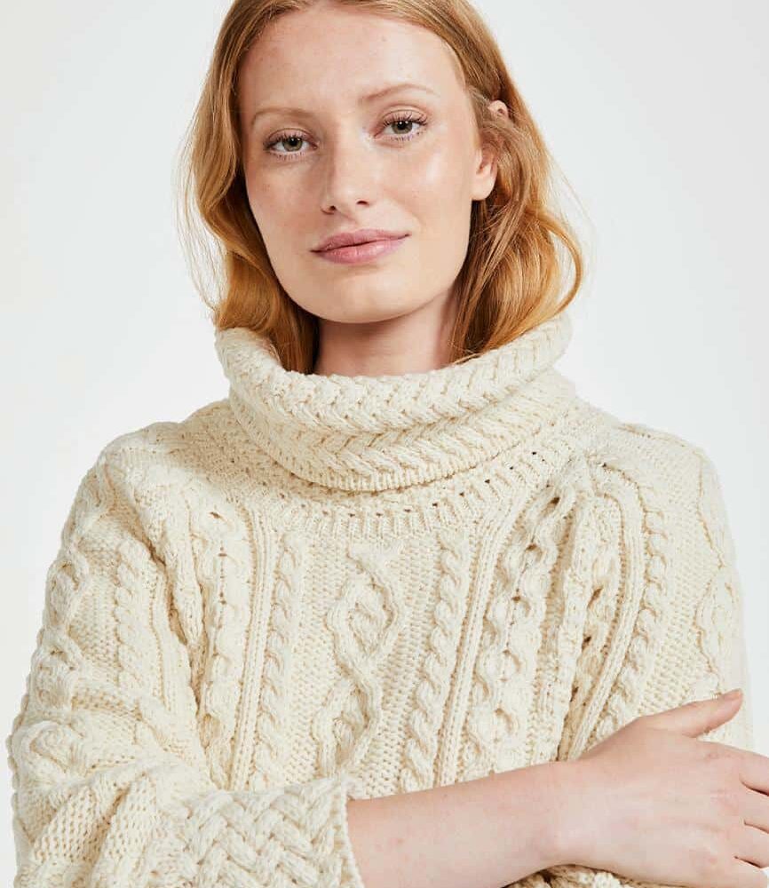 Irish Wool Cowl Neck Sweater For Women - Natural