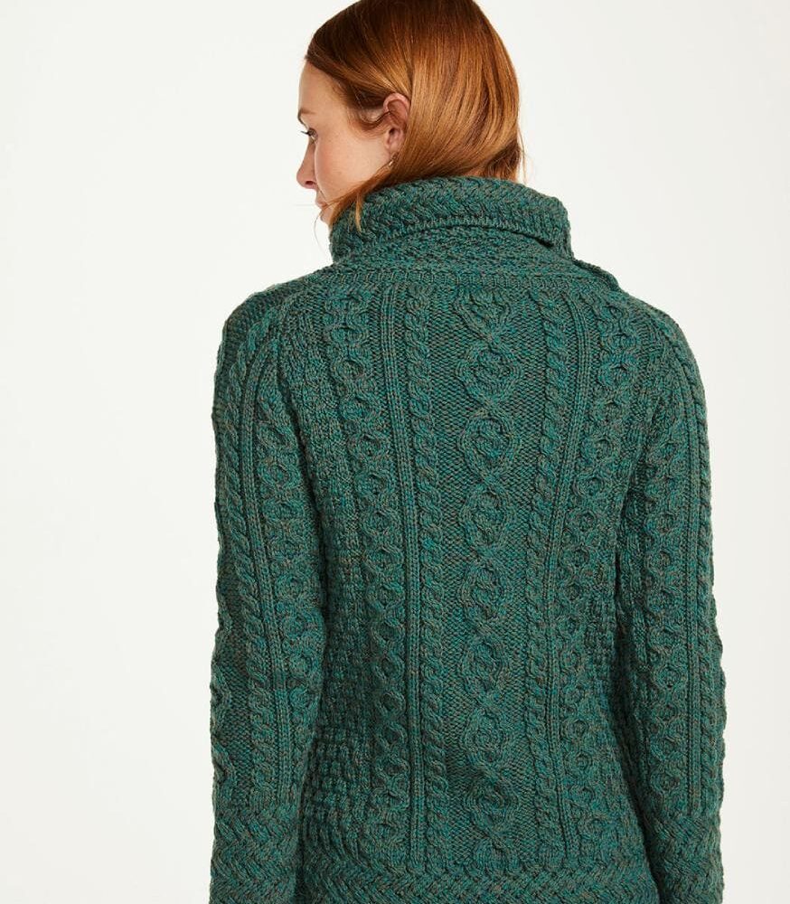 Irish Wool Cowl Neck Sweater For Women - Green