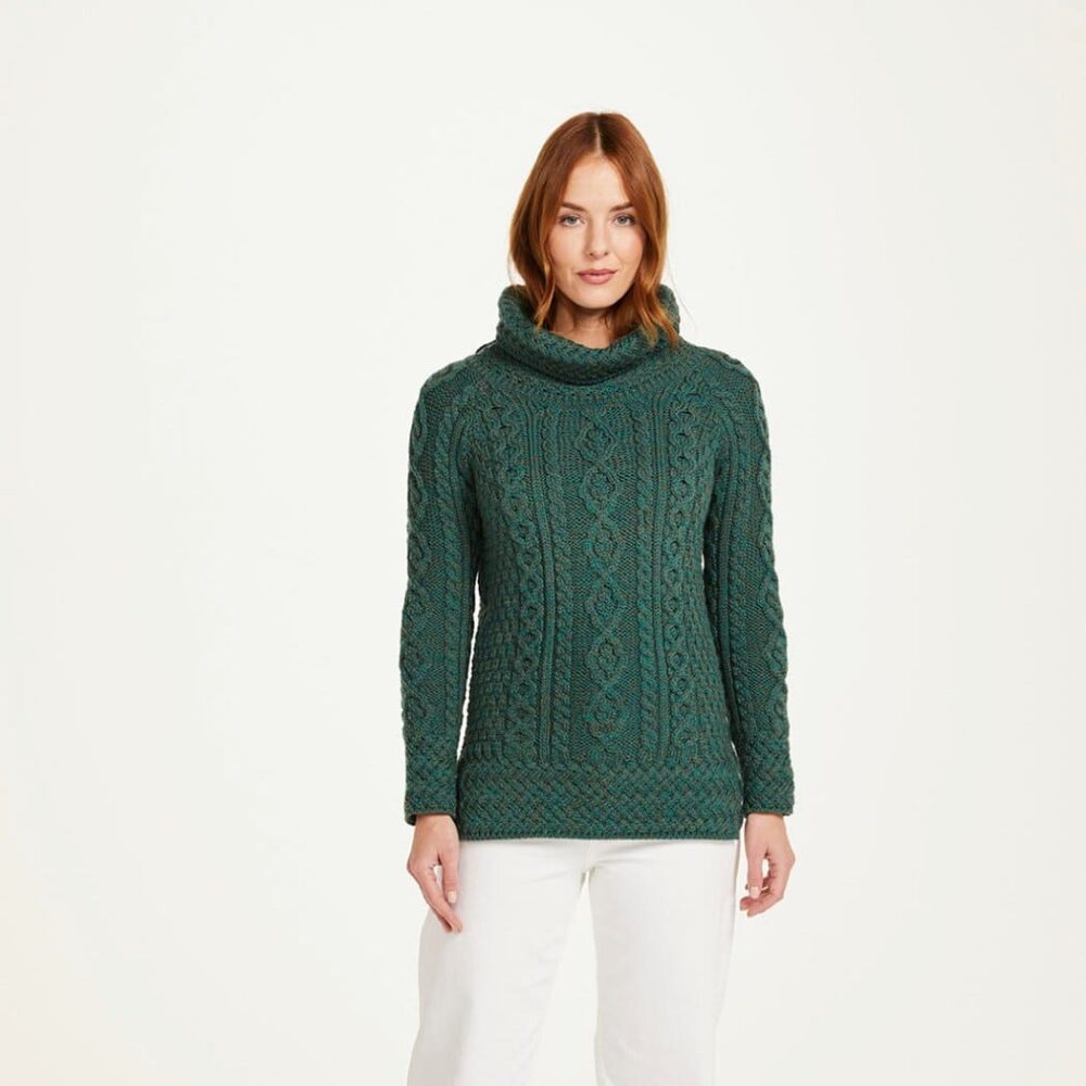 Irish Wool Cowl Neck Sweater For Women - Green