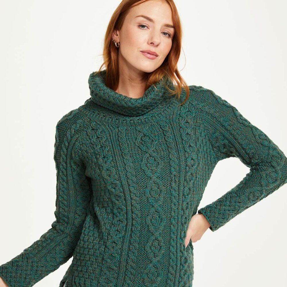 Irish Wool Cowl Neck Sweater For Women - Green