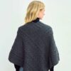Ladies Cable Knit Poncho With Buttons - Charcoal - Image 4