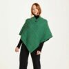 Ladies Cable Knit Poncho With Buttons - Green
