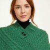 Ladies Cable Knit Poncho With Buttons - Green - Image 3