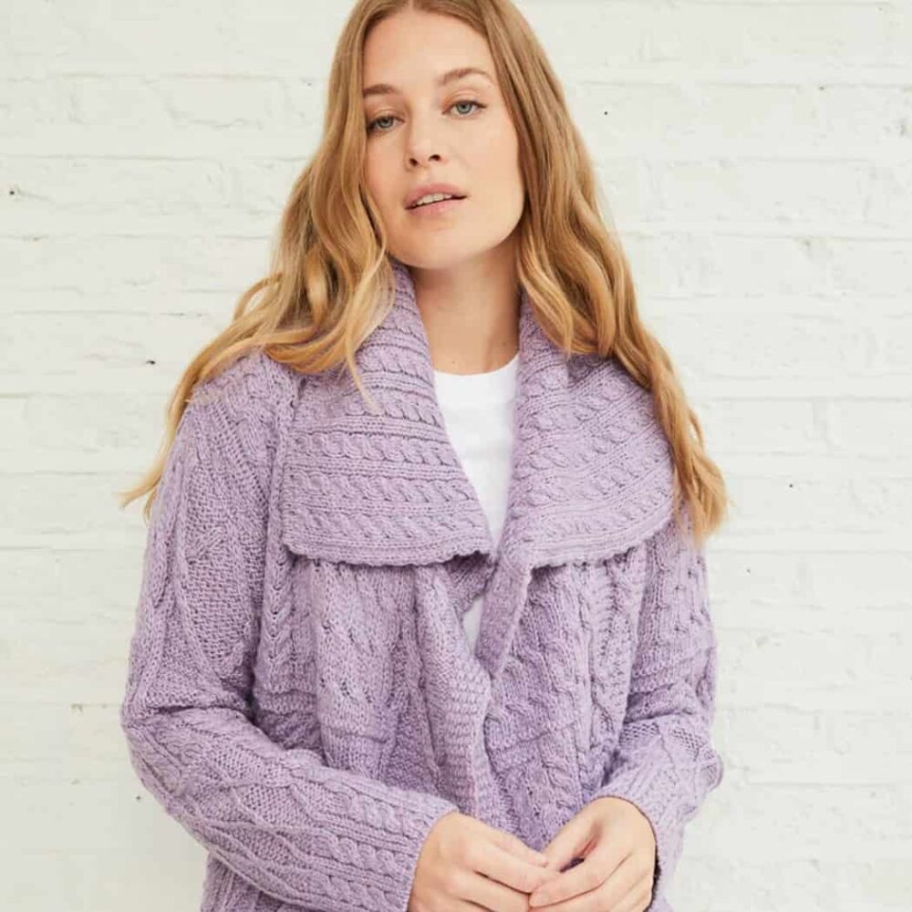 Ladies Irish Merino Wool Cardigan - Lavender