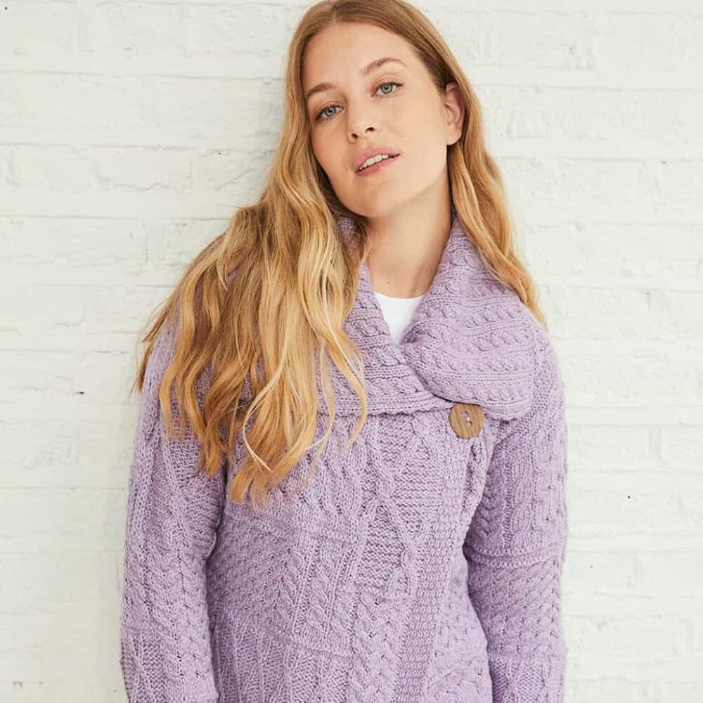 Ladies Irish Merino Wool Cardigan - Lavender