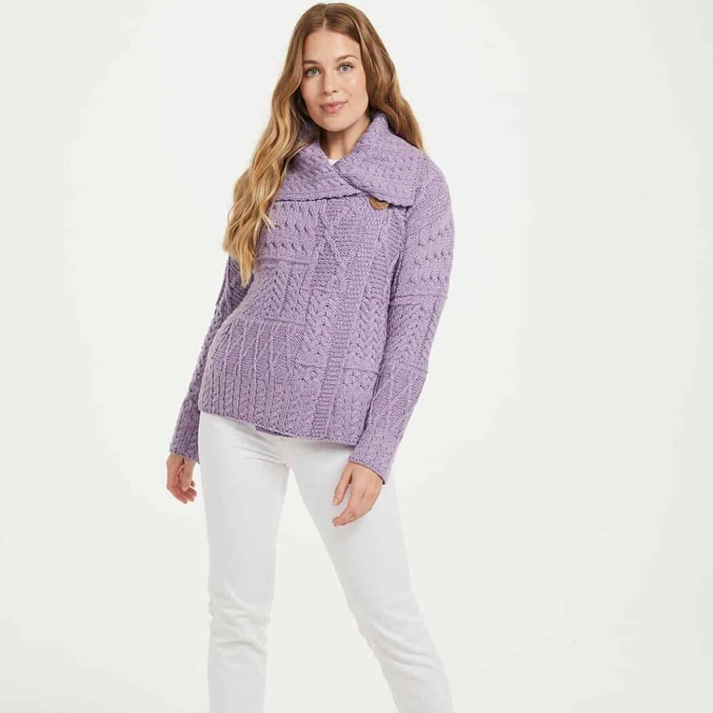 Ladies Irish Merino Wool Cardigan - Lavender