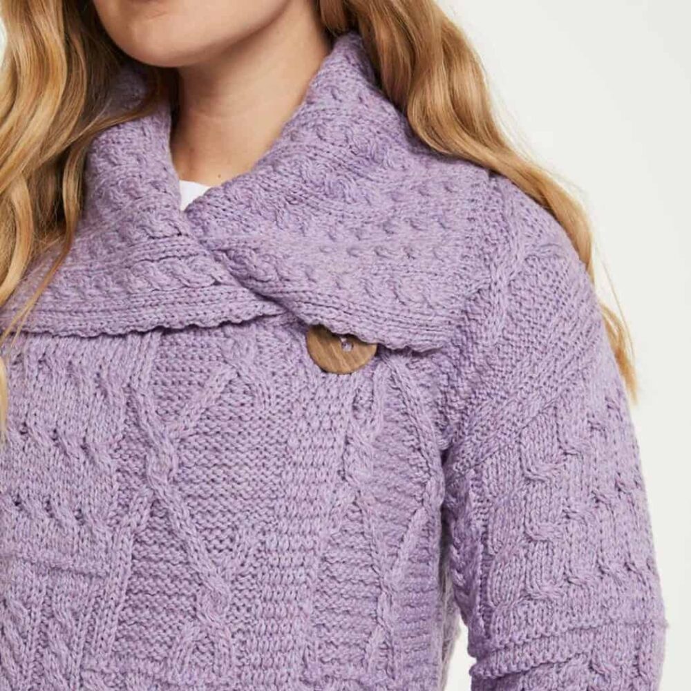 Ladies Irish Merino Wool Cardigan - Lavender