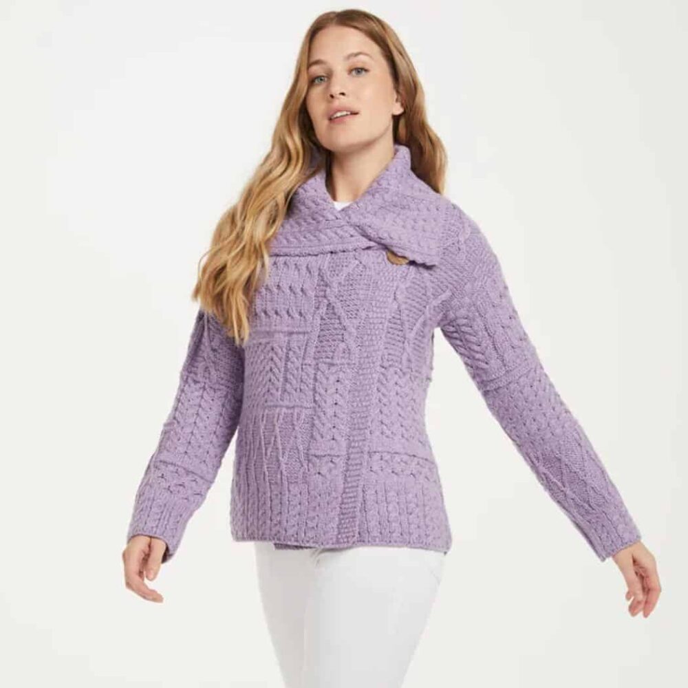 Ladies Irish Merino Wool Cardigan - Lavender