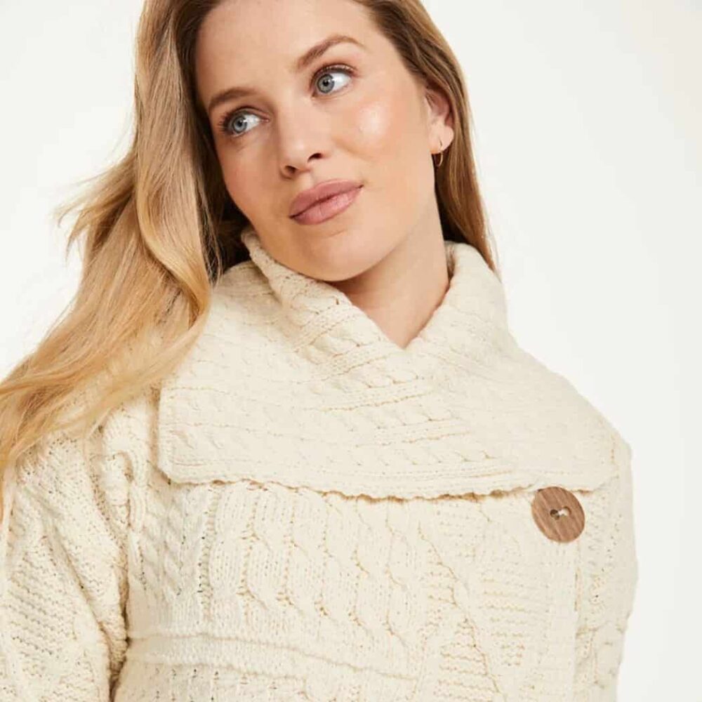 Ladies Irish Merino Wool Cardigan  - Natural