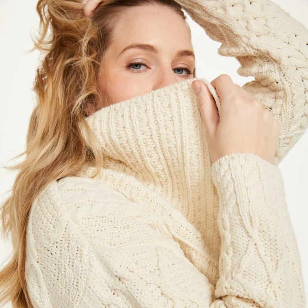 Ladies Irish Merino Wool Cardigan  - Natural