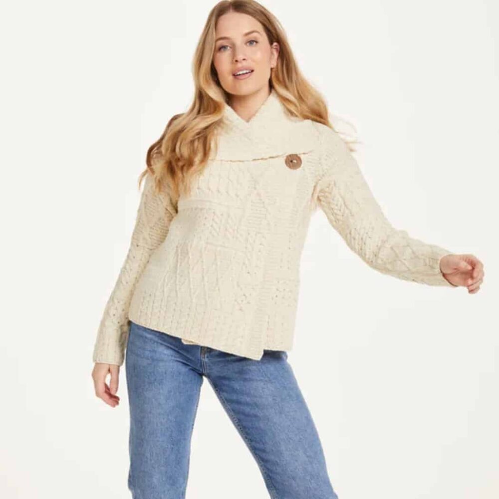 Ladies Irish Merino Wool Cardigan  - Natural