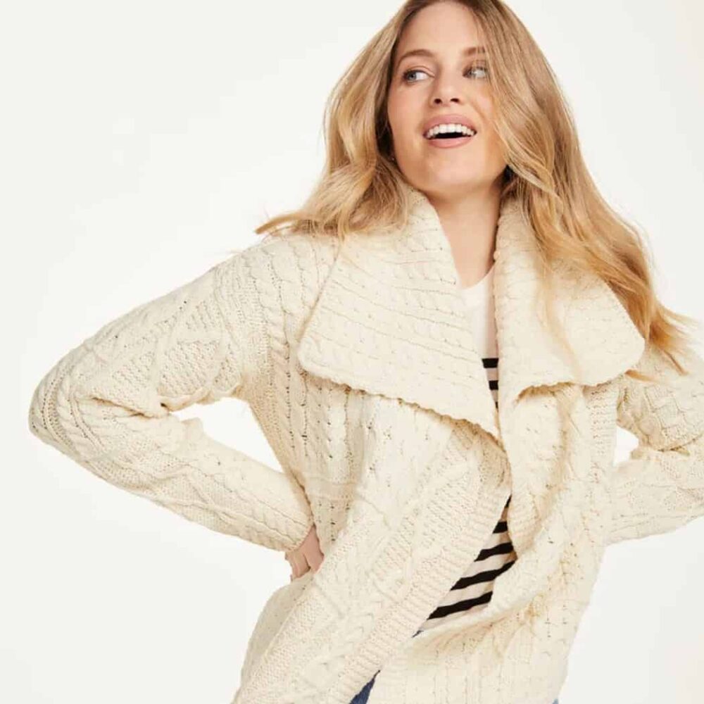 Ladies Irish Merino Wool Cardigan  - Natural