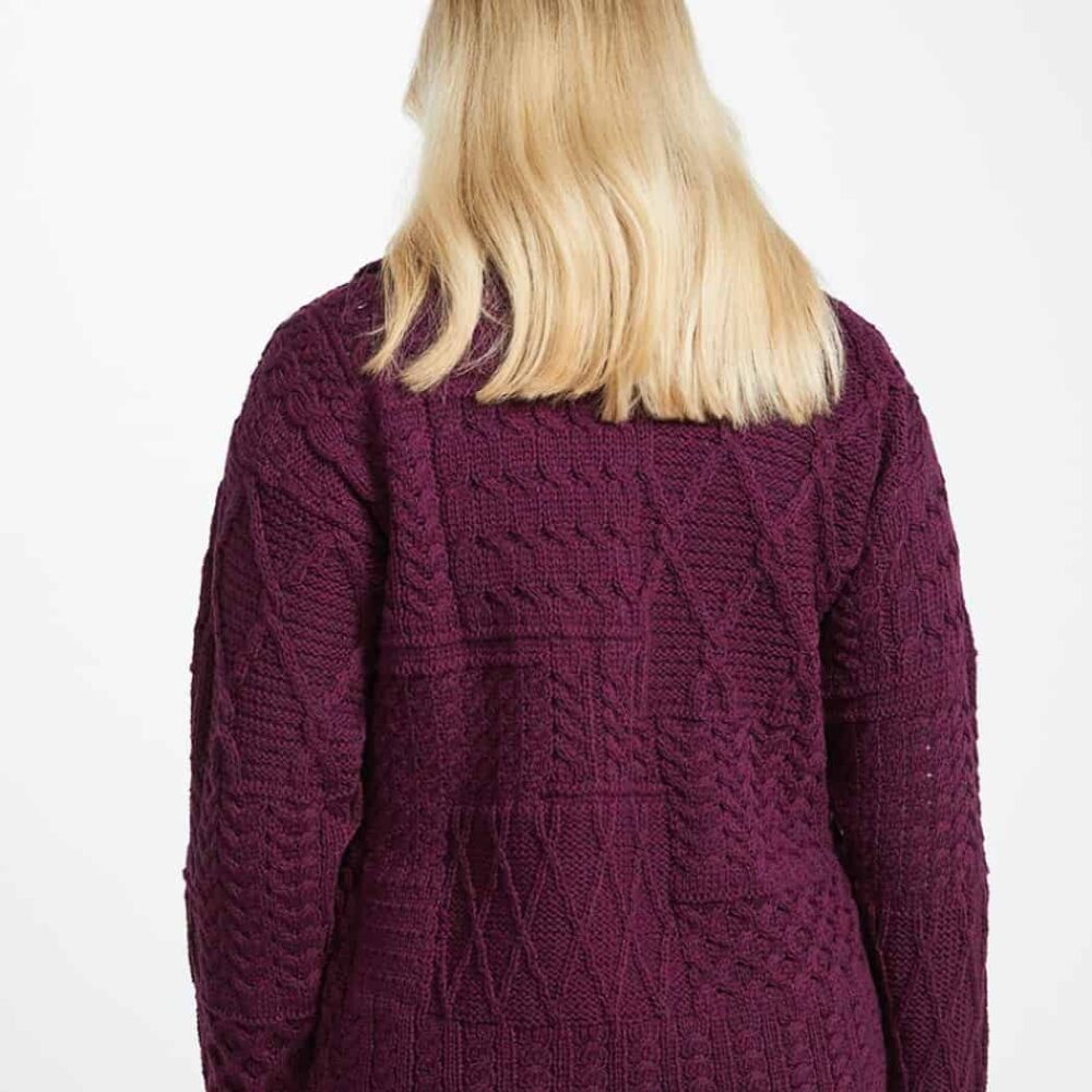Ladies Irish Merino Wool Cardigan - Burgundy