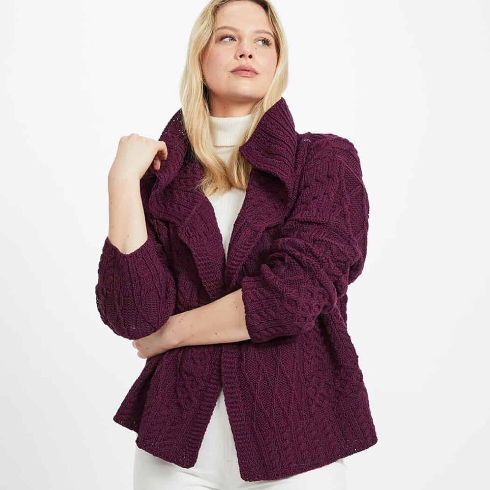 Ladies Irish Merino Wool Cardigan - Burgundy