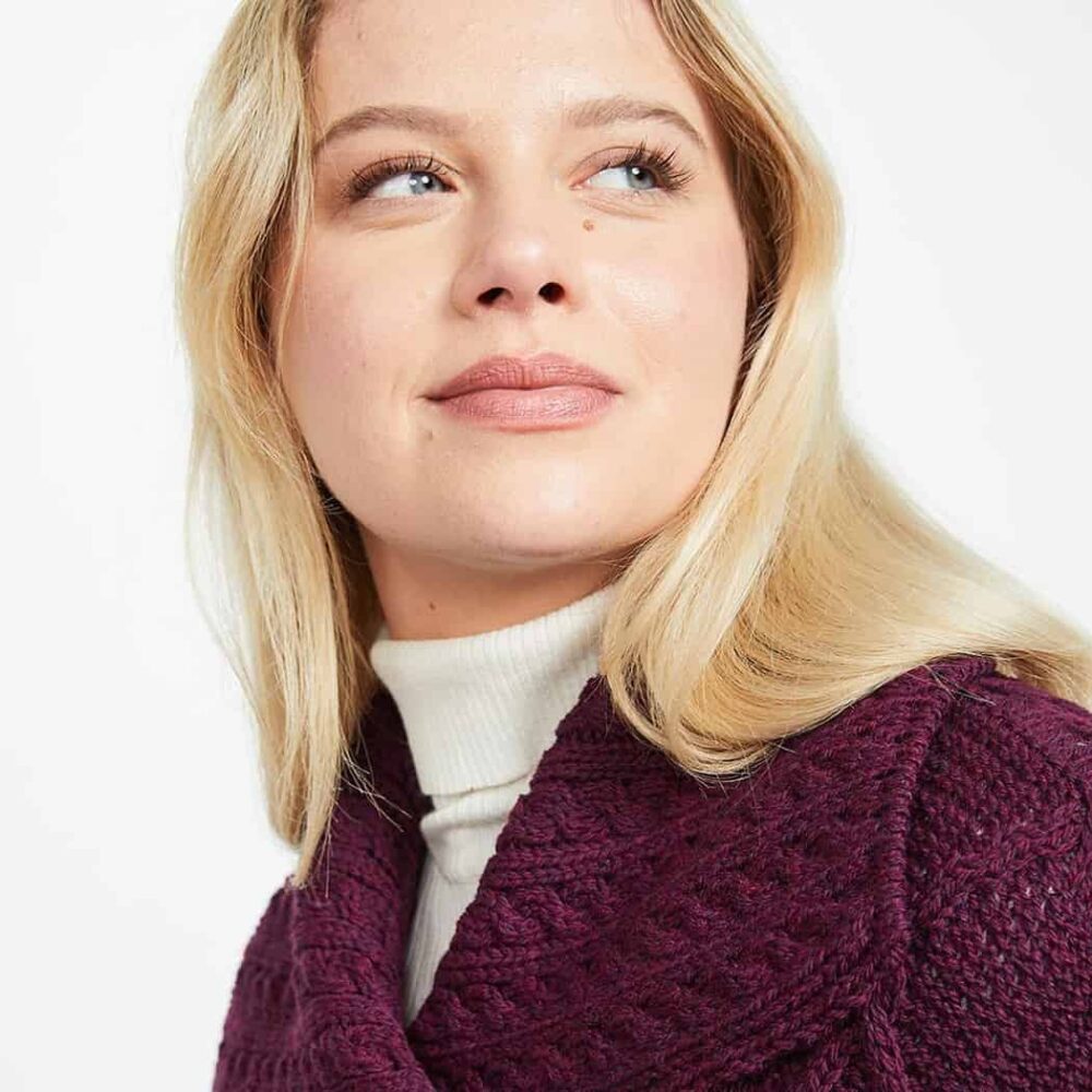 Ladies Irish Merino Wool Cardigan - Burgundy