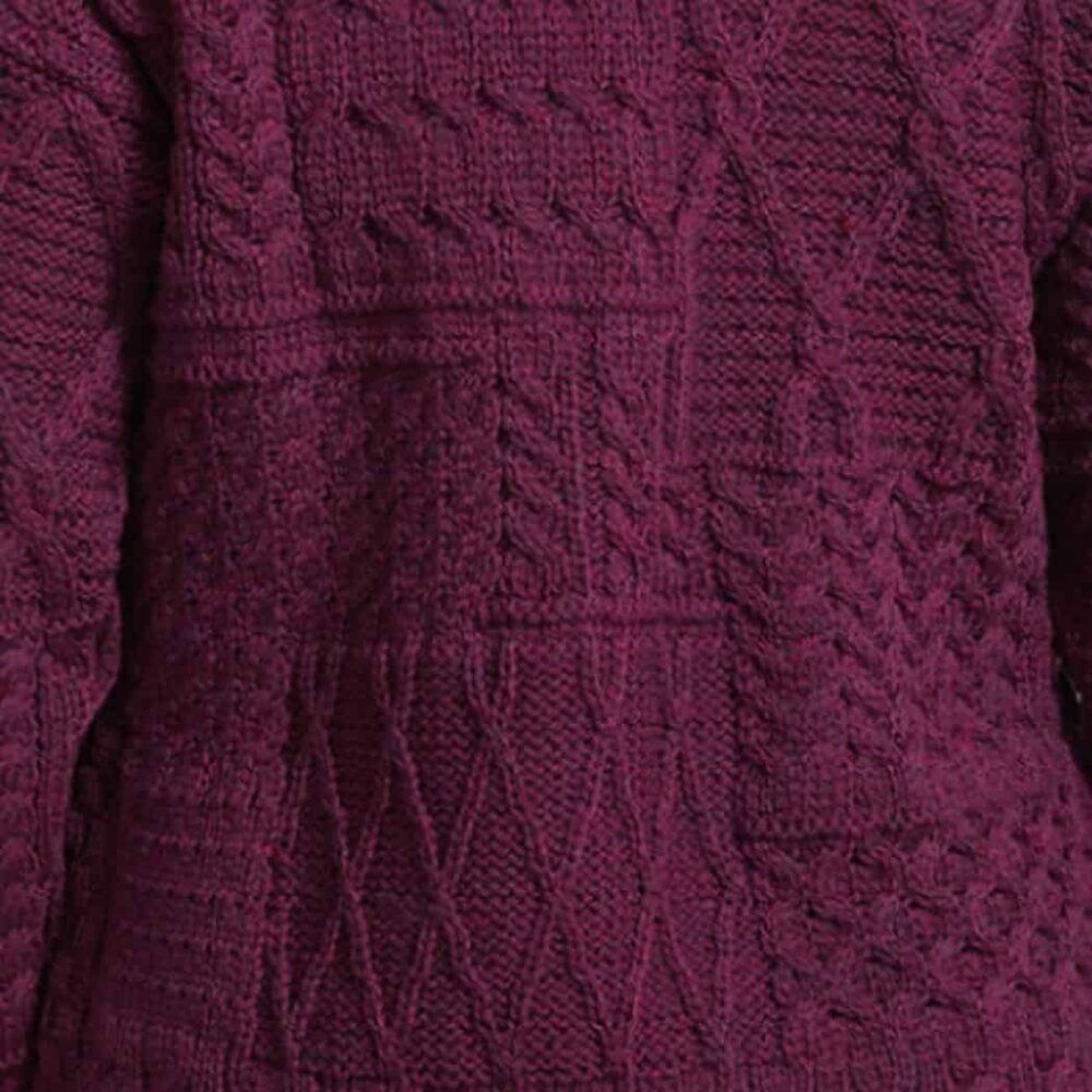 Ladies Irish Merino Wool Cardigan - Burgundy