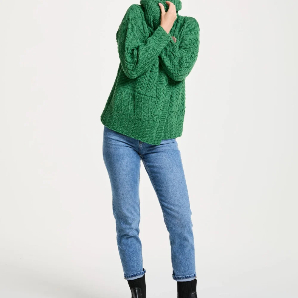 Ladies Irish Merino Wool Cardigan  - Green