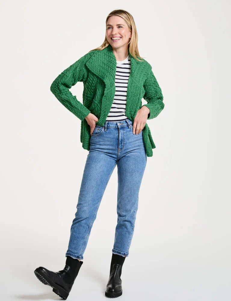 Ladies Irish Merino Wool Cardigan  - Green