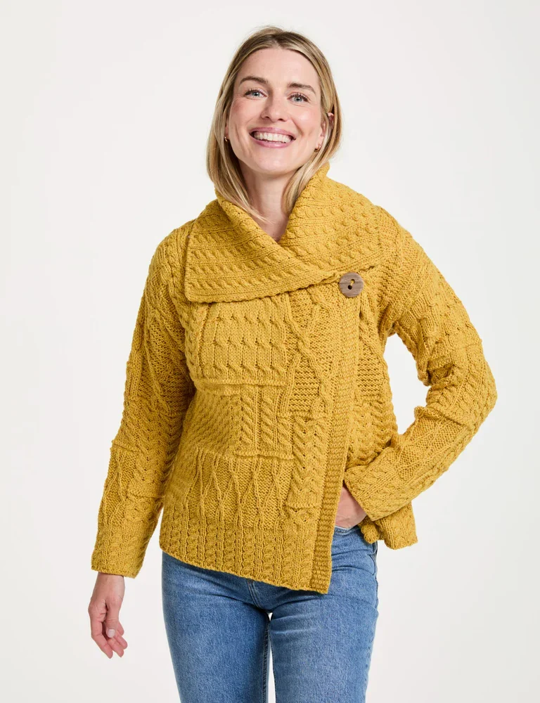 Ladies Irish Merino Wool Cardigan - Yellow