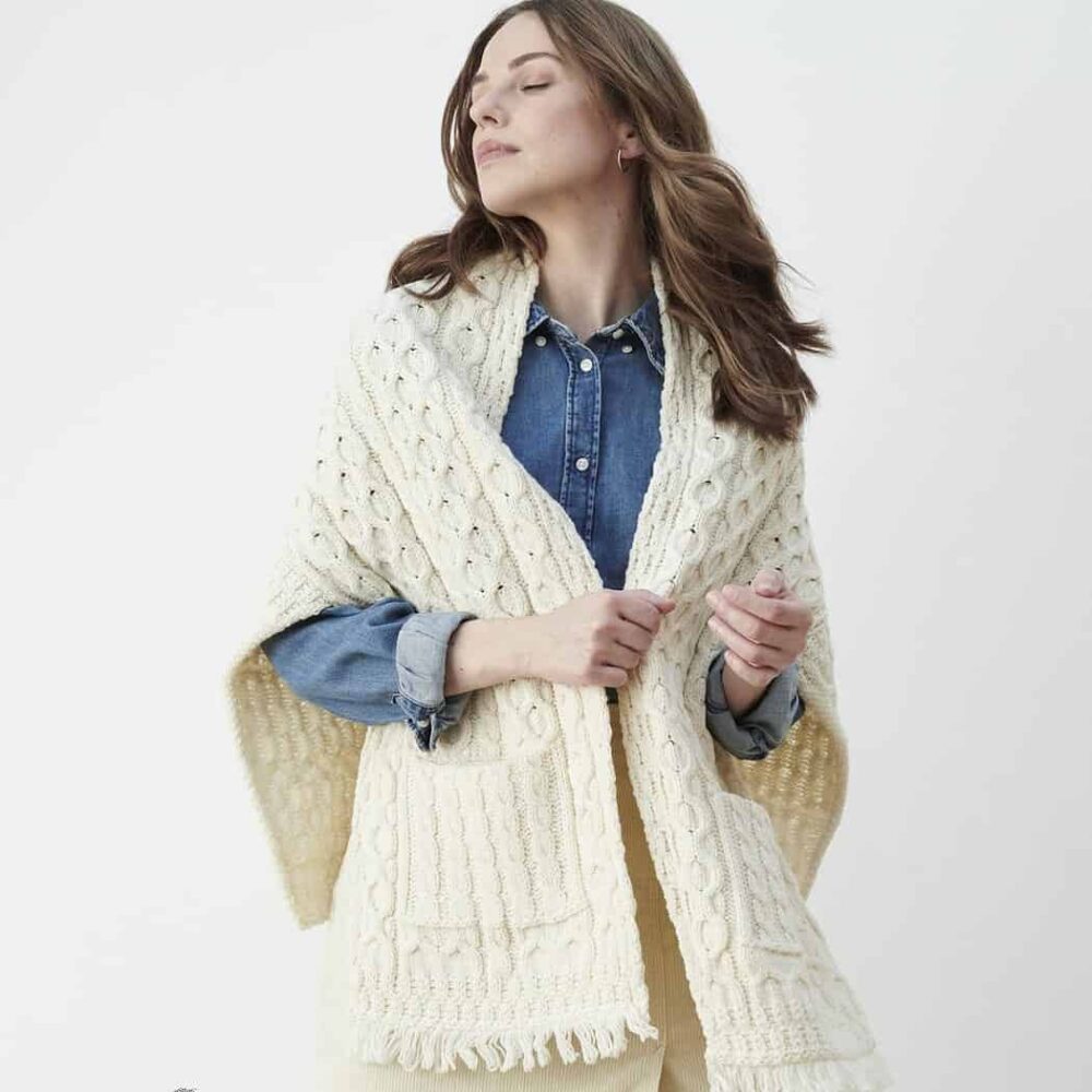 Traditional Irish Wool Wrap - Natural