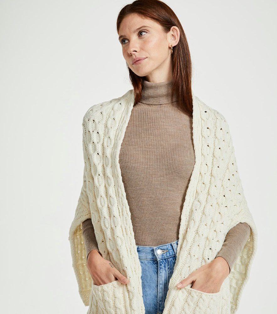 Traditional Irish Wool Wrap - Natural