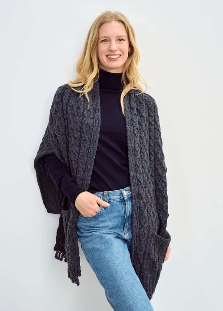 Traditional Irish Wool Wrap- Charcoal