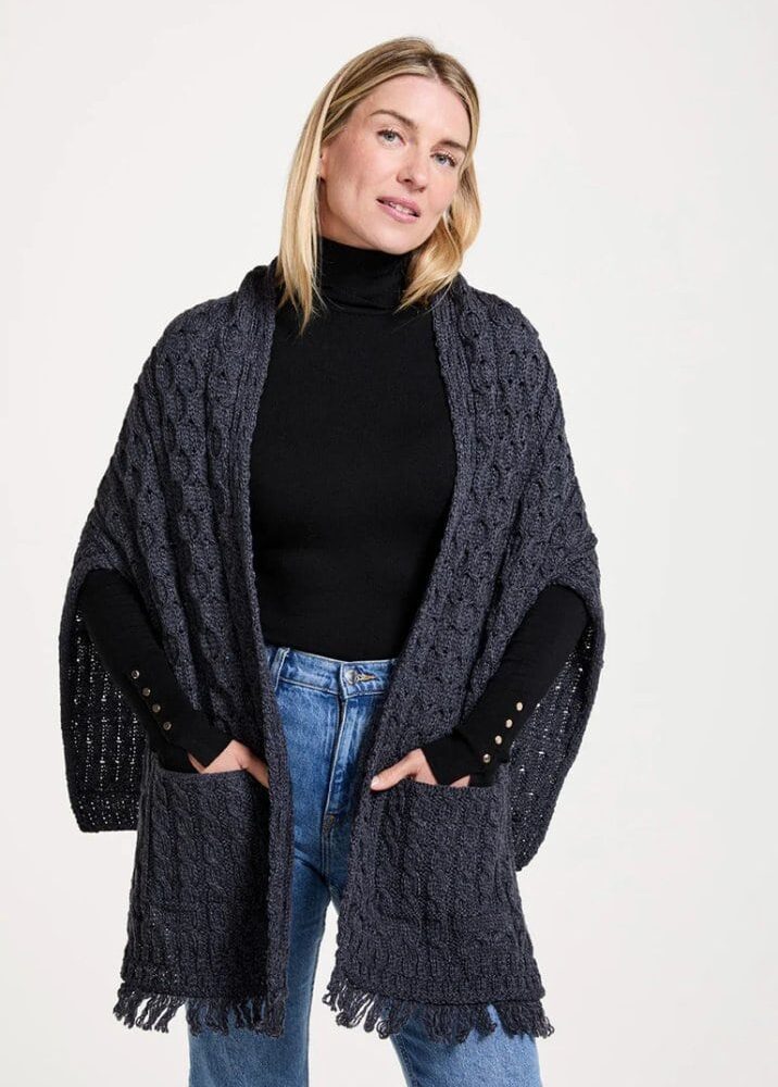 Traditional Irish Wool Wrap- Charcoal