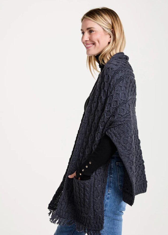 Traditional Irish Wool Wrap- Charcoal
