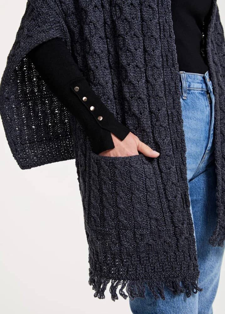 Traditional Irish Wool Wrap- Charcoal