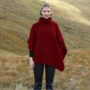 Womens Aran Poncho, Red