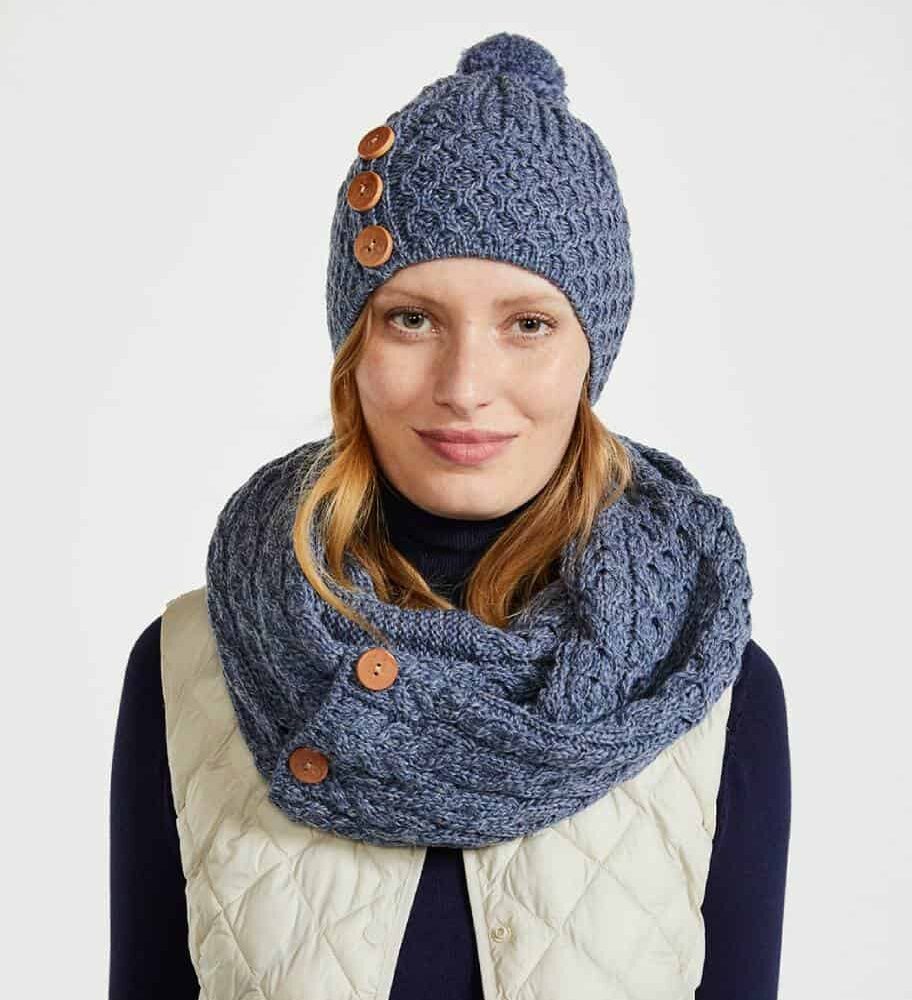 Irish Wool Snood Scarf - Denim Blue
