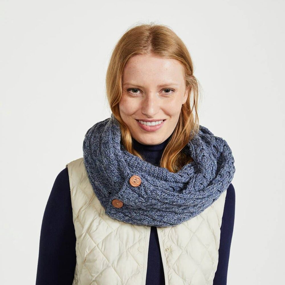Irish Wool Snood Scarf - Denim Blue