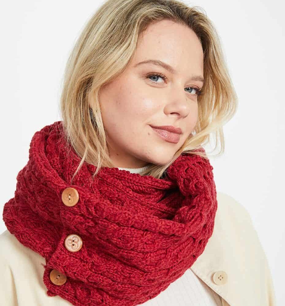 Irish Wool Snood Scarf - Red