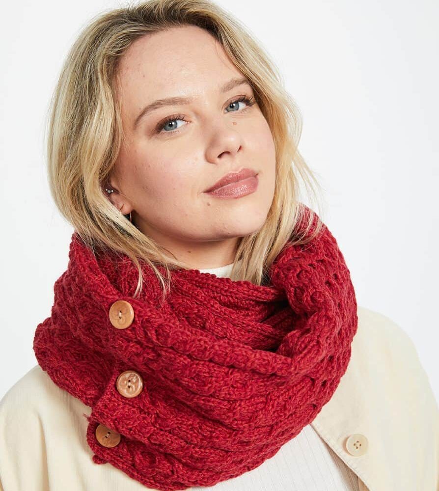 Irish Wool Snood Scarf - Red