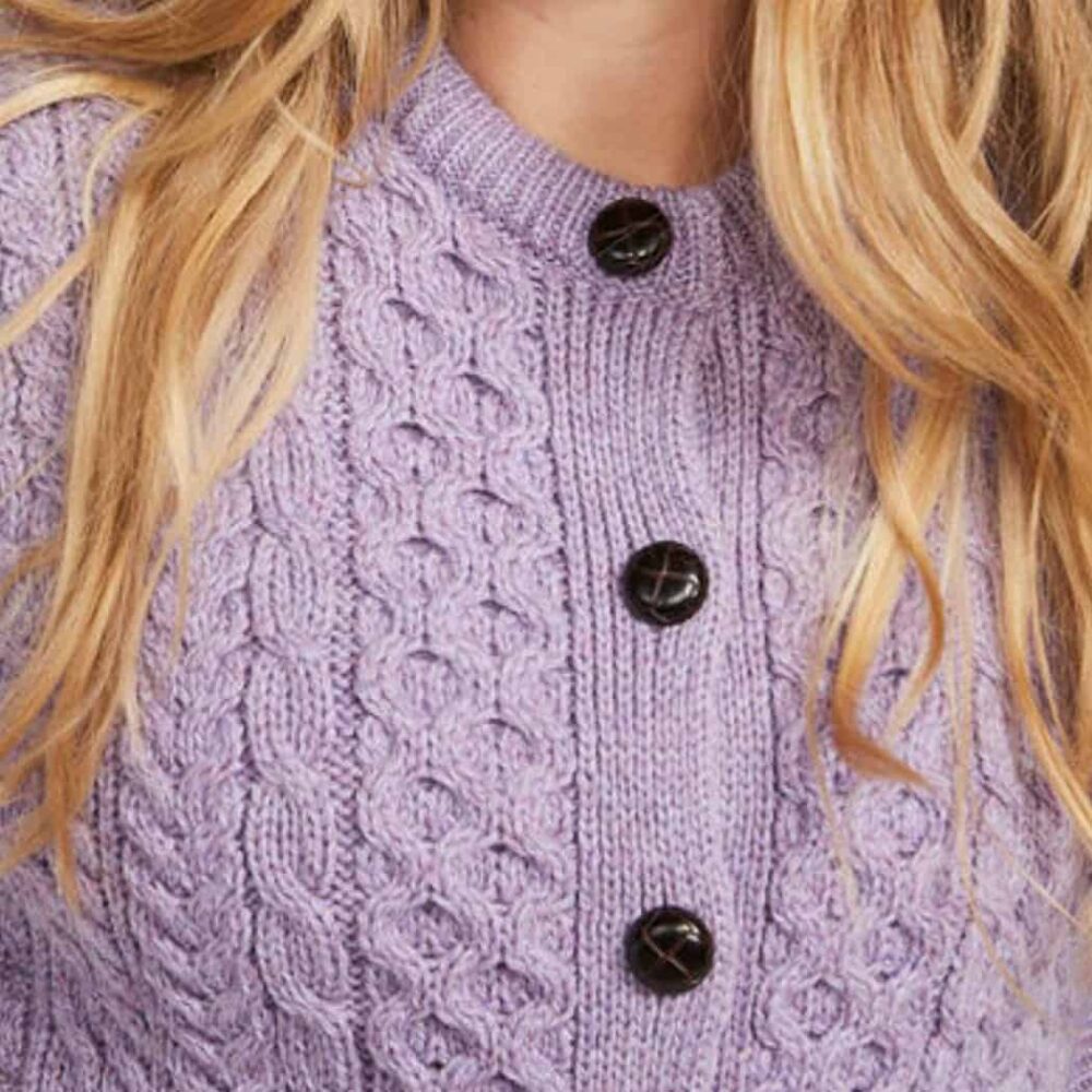 Ladies Irish Wool Cardigan - Lavender